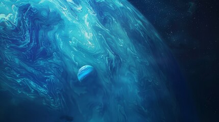 Stunning close up of neptune showcasing vibrant blues and aqua tones in its atmospheric swirls