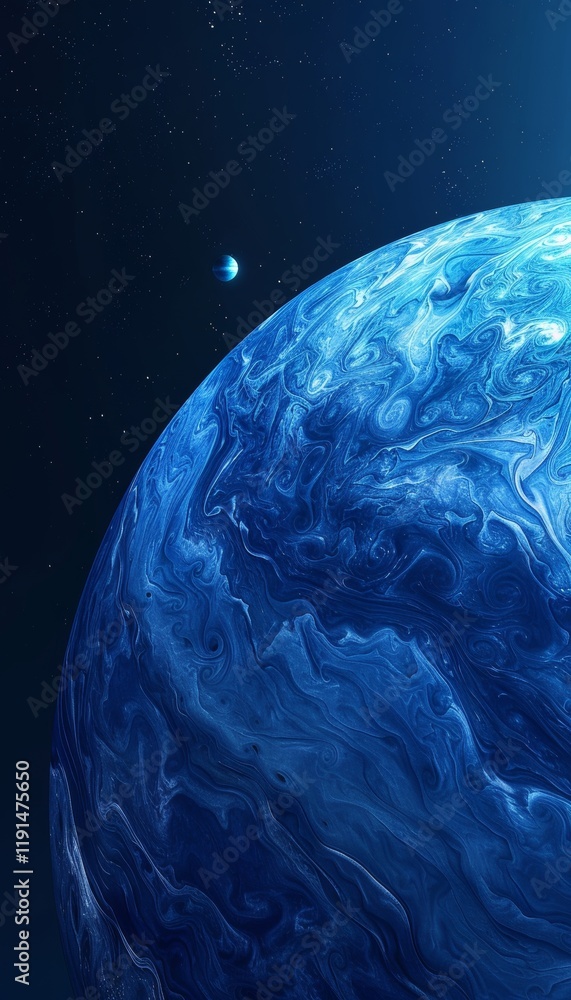 Wall mural close up view of neptune a swirling blue atmosphere with soft clouds and distant stars