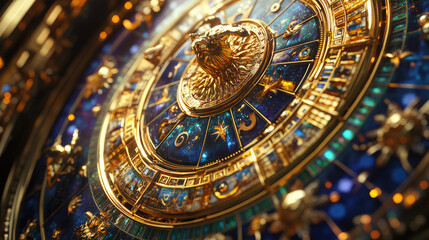 Obraz premium Sagittarius zodiac sign against horoscope wheel. Astrology calendar. Esoteric horoscope and fortune telling concept