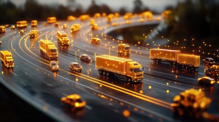 Captivating Cargo Trucks on a Glowing Highway