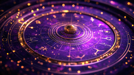 Sagittarius zodiac sign against horoscope wheel. Astrology calendar. Esoteric horoscope and fortune telling concept