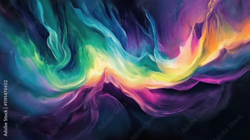 Poster colorful abstract waves of paint creating a dynamic flowing artistic background