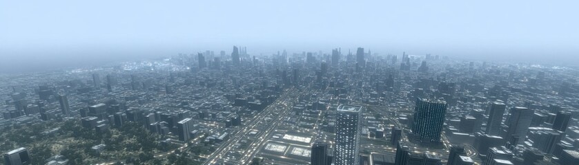 Obraz premium Aerial city view, hazy day, urban sprawl, cityscape background, travel