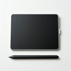 Wacom graphics tablet with pen on a white background. Digital art and design tools.