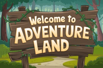 Obraz premium Welcome to Adventure Land Sign in a Forest