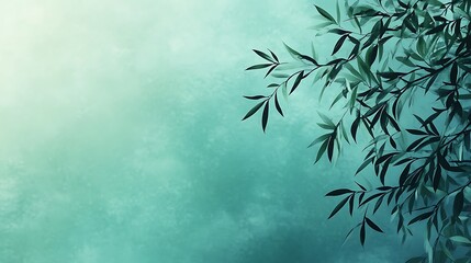 Serene Green Leaves Against A Soft Teal Sky