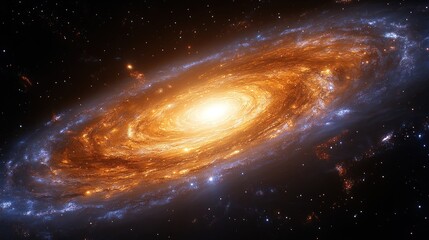 Fototapeta premium Spiral galaxy with bright core and swirling arms in deep space.