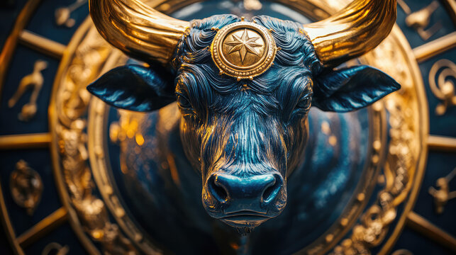 Taurus zodiac sign against horoscope wheel. Astrology calendar. Esoteric horoscope and fortune telling concept