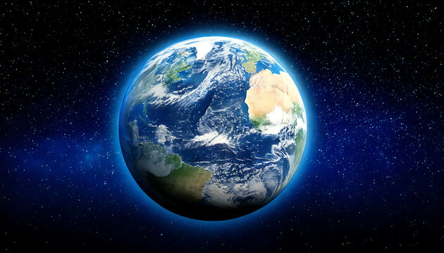 Stunning high-resolution image of Earth from space, showcasing detailed landmasses and oceans against a backdrop of twinkling stars.