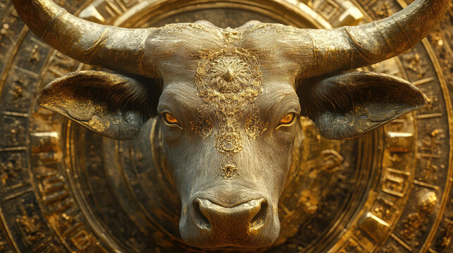 Taurus zodiac sign against horoscope wheel. Astrology calendar. Esoteric horoscope and fortune telling concept