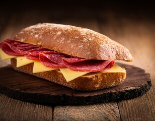 Generated image Salami and Cheese Sandwich on Rustic Bread