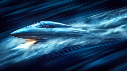 Obraz premium A high speed jet cutting through turbulent air, creating dramatic vapor trails. image captures power and elegance of aviation in motion. Starstream. Illustration