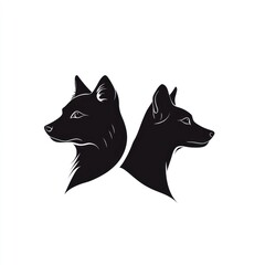 Obraz premium Canine silhouettes facing right, profile view, white background, logo design
