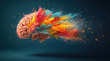 A vibrant, colorful brain floating in a cosmic space background, symbolizing creativity and brainstorming.