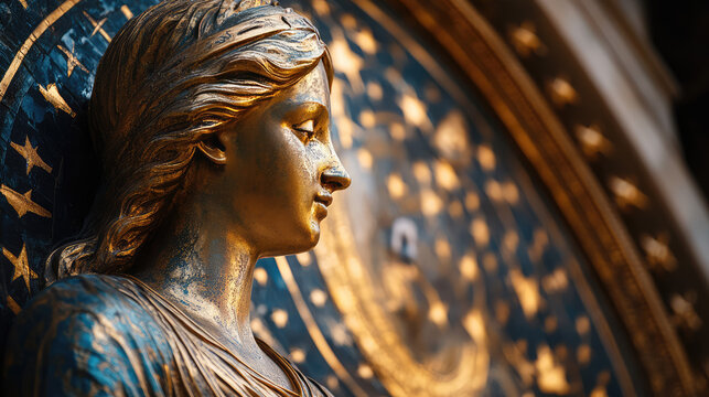 Virgo zodiac sign against horoscope wheel. Astrology calendar. Esoteric horoscope and fortune telling concept