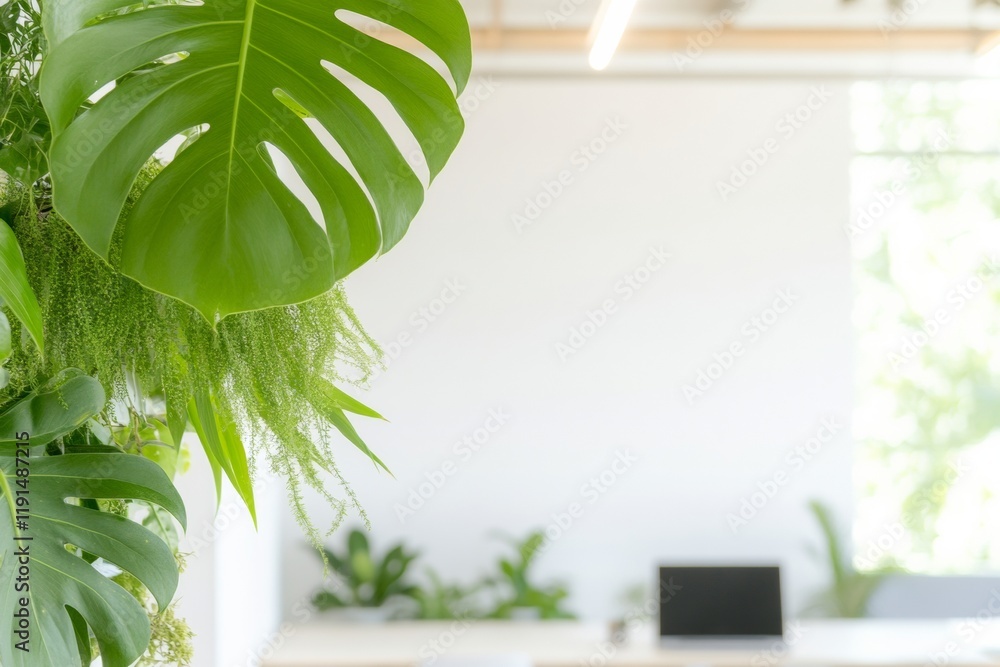 Poster Modern Open-Plan Office with Greenery and Ergonomic Design for a Healthy Workspace
