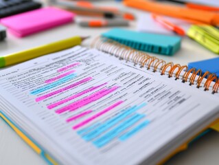 Study Guide Essentials Highlighted Exam Notes and Study Materials on Desk