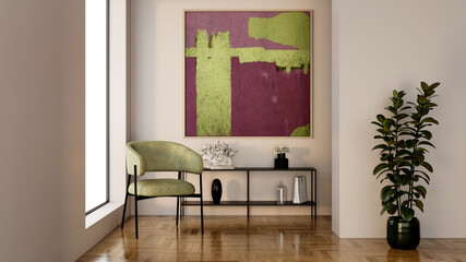 Large luxury modern bright interiors Living room mockup illustration 3D rendering image