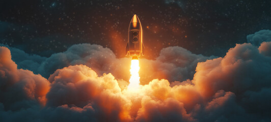 Obraz premium rocket flying in the space