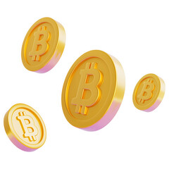 Digital 3D representation of virtual currency coins set against a white background