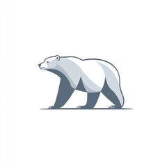 Fototapeta premium Arctic polar bear walking, logo style, white background, conservation