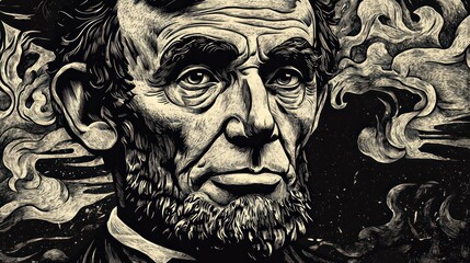 Fototapeta premium A detailed portrait of a man with a beard surrounded by abstract swirling lines