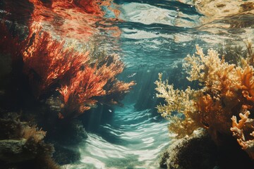 Fototapeta premium Vibrant DSLR photo Fast underwater river flowing through reef