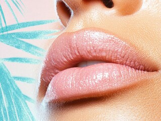 Naklejka premium Natural Radiant Lips Close-Up with Smooth Skin 3