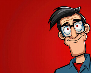 Cartoon Character Illustration with Glasses on Red Background for Creative Design Projects