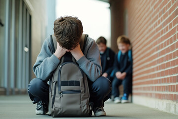  Bullied Boy Sitting Alone, Struggling with Emotions