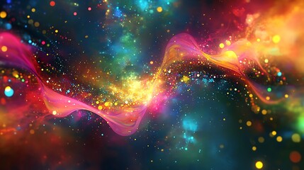 Abstract depiction of a DNA helix with vibrant colors and glowing particles