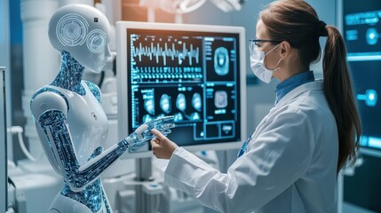 Doctor and AI Assistant in Medical Lab
