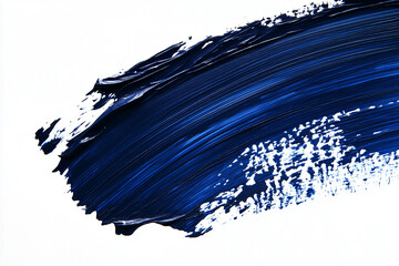 blue brush stroke on a white background. The brush stroke is long and has a wavy texture. The blue color is bold and stands out against the white background