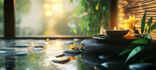 spa concept. candles on a background of flowers and candles