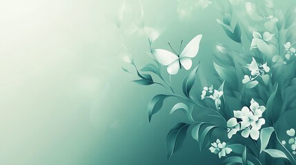 Serene White Butterfly Amidst Teal Floral Branches