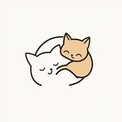 Obraz premium Two cartoon cats cuddling on a white background for pet care product