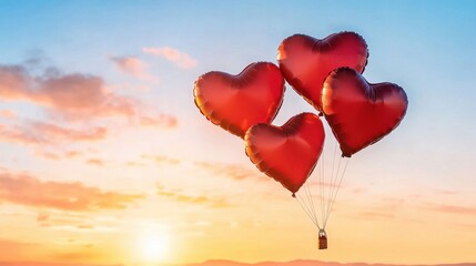 Fototapeta premium Romantic Hot Air Balloon Ride with Heart-Shaped Balloons