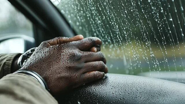Suspect in Patrol Car with Rainy Window