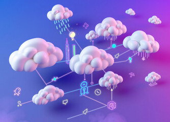 Cyberpunk Cloud Metropolis Illustration