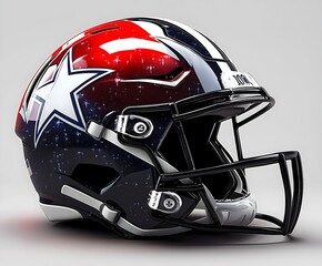 Fototapeta premium Modern American Football Helmet with Patriotic Stars and Stripes Design, Perfect for Sports, Team Spirit, and USA-Themed Projects
