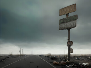Apocalypse road with blank grunge signs
