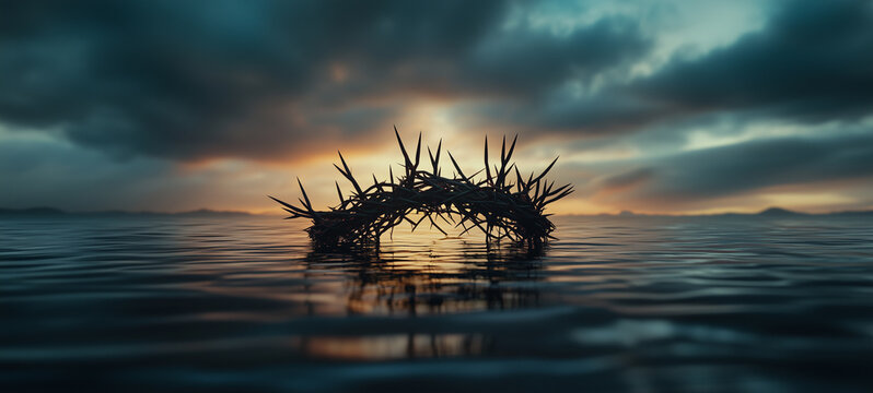 cross of the thorns on the sunset.