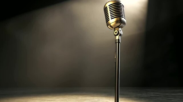 Vintage Microphone on Stage in Spotlight with Jazz Atmosphere