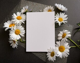 Obraz premium empty blank white print or invitation card surrounded by spring floral flowers