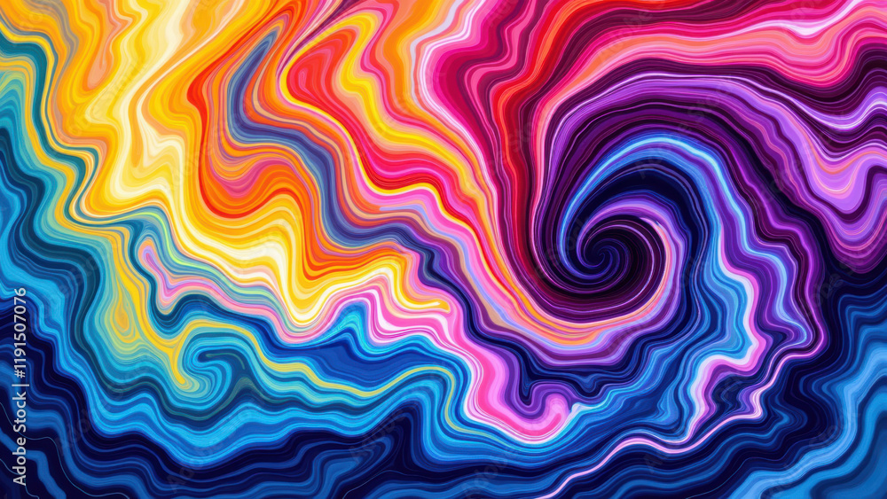 Poster a colorful, swirling abstract pattern with fluid lines and vibrant hues.