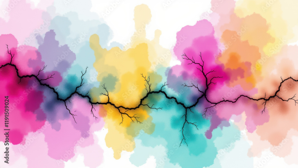 Poster vibrant abstract background with cracks and splashes of color.