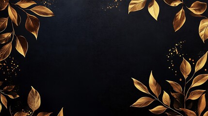 Golden Leaves Frame Dark Background Elegant Design