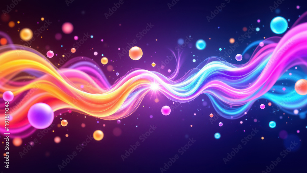 Poster vibrant abstract background with colorful particles and shapes.