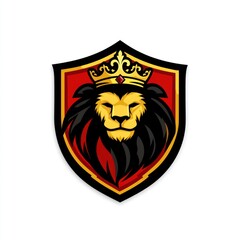 Crowned Lion Head Crest, White Background for Sports, Business Emblem