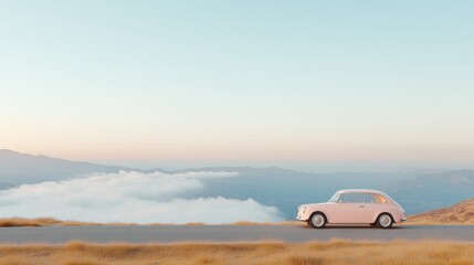Electric Vehicle on Scenic Coastal Road at Golden Hour Renewable Energy and Adventure